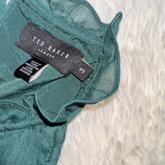 NWOT Ted Baker Poppio Green plated cold shoulder Mini Dress sz TB 3 US 8 - Picture 6 of 8